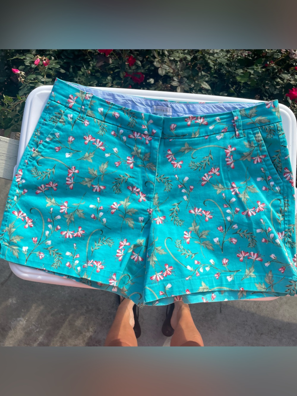 Crown & Ivy Turquoise Floral-Trim Shorts